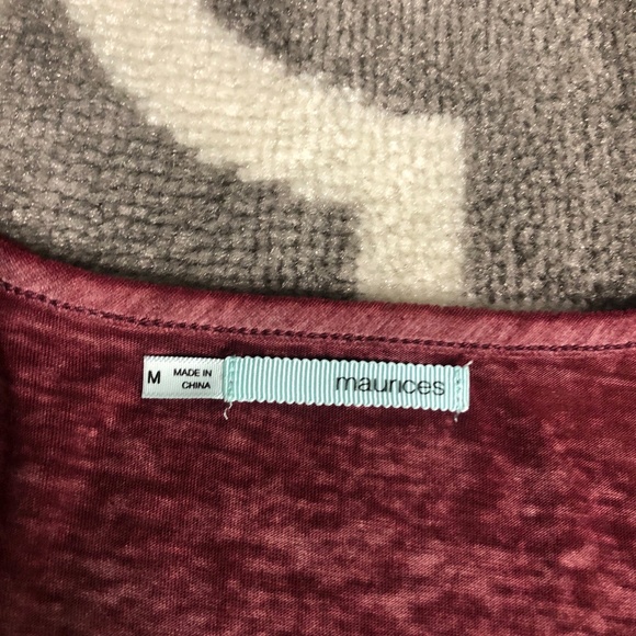Maurices Shirt Womens Medium Maroon Embellished Burnout Long Sleeve Top - Picture 4 of 10